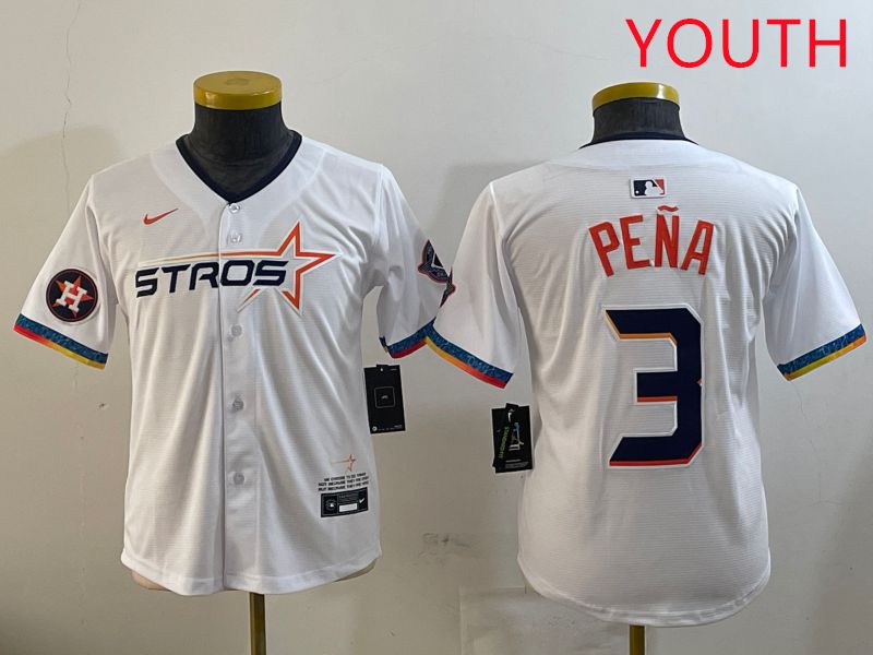 Youth Houston Astros #3 Pena White Fourth generation Joint Name 2025 Nike MLB Jersey style 8